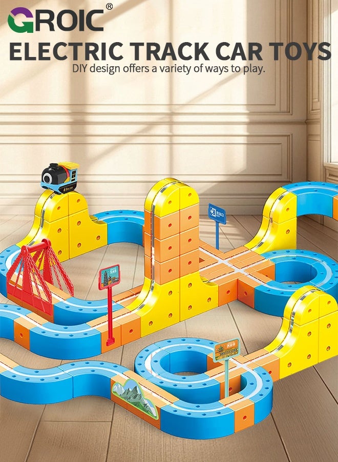 GROIC 67Pcs 3D Infinity Cube Track Magnetic Electric Train Set for Kids 3 4 5 6 7 8, 3D Flexible Race Track Gravity Defying Train Track Stem Learning Toy for Toddlers, DIY Montessori Building Kits - Image 2